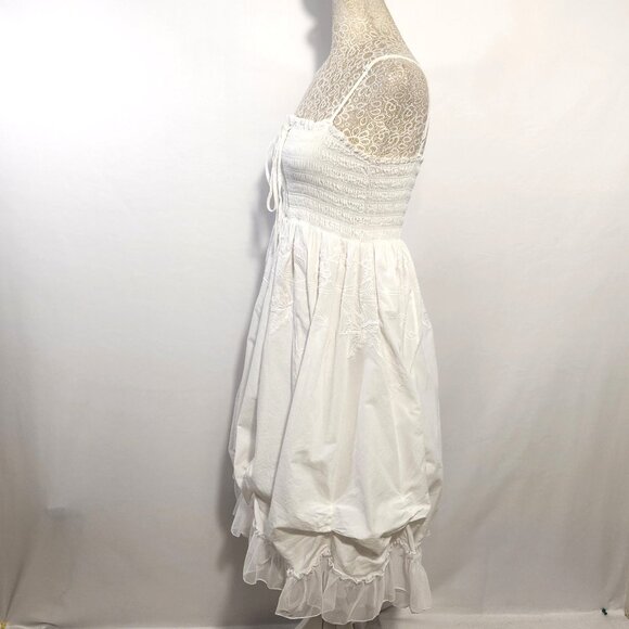 Forever 21 Size Small White Embroidered Ruched Tulle Hem Smocked Midi Dress - Picture 9 of 16